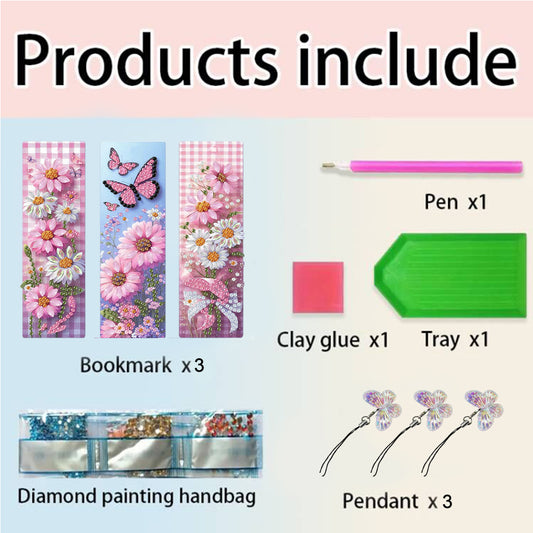 3Pcs Special Shaped Colorful Flower 5D DIY Diamond Art Book Mark for Home Office