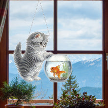 Load image into Gallery viewer, Cat DIY Diamond Art Pendant Kit Diamond Painting Hanging Pendant for Wall Window