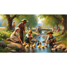 Load image into Gallery viewer, Diamond Painting - Full Square - Children Playing With Ducks By The Stream (70*40CM)