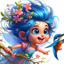 Load image into Gallery viewer, Diamond Painting - Full Round - Blue-Haired Elf Girl And Hummingbird (40*40CM)