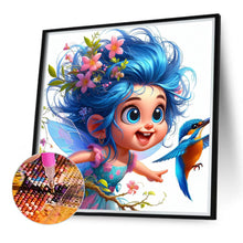 Load image into Gallery viewer, Diamond Painting - Full Round - Blue-Haired Elf Girl And Hummingbird (40*40CM)