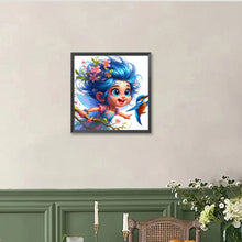 Load image into Gallery viewer, Diamond Painting - Full Round - Blue-Haired Elf Girl And Hummingbird (40*40CM)