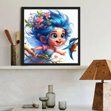 Load image into Gallery viewer, Diamond Painting - Full Round - Blue-Haired Elf Girl And Hummingbird (40*40CM)