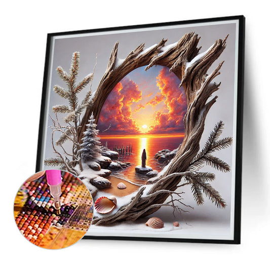 Diamond Painting - Full Round - Dead Pine Trunk Sunset Dusk (40*40CM)