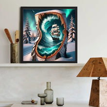 Load image into Gallery viewer, Diamond Painting - Full Round - Snowy Night Aurora Waves Sailboat (40*40CM)