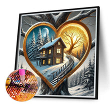 Load image into Gallery viewer, Diamond Painting - Full Round - Heart Tree Hole Snowy Night House (40*40CM)