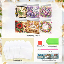 Load image into Gallery viewer, 6Pcs DIY Diamond Painting Greeting Card with Envelope 5D DIY Drill Painting Card