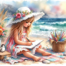 Load image into Gallery viewer, Diamond Painting - Full Square - Little Girl Playing On The Beach In Summer (30*30CM)