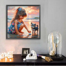 Load image into Gallery viewer, Diamond Painting - Full Square - Little Girl Playing On The Beach In Summer (30*30CM)