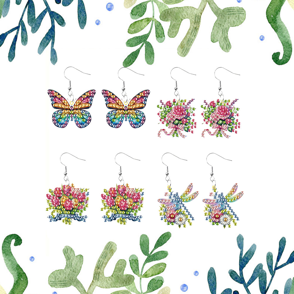 4 Pairs Double Sided Exquisite Pattern Diamond Painting Earrings for Women Girls