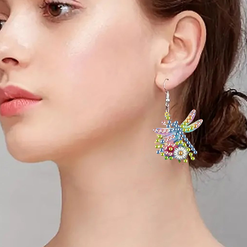 4 Pairs Double Sided Exquisite Pattern Diamond Painting Earrings for Women Girls