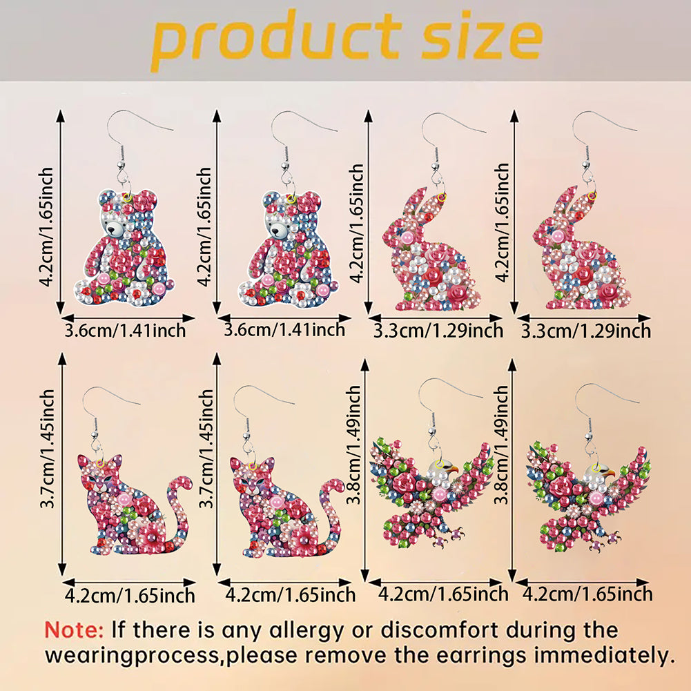 4 Pairs Double Sided Exquisite Pattern Diamond Painting Earrings for Women Girls