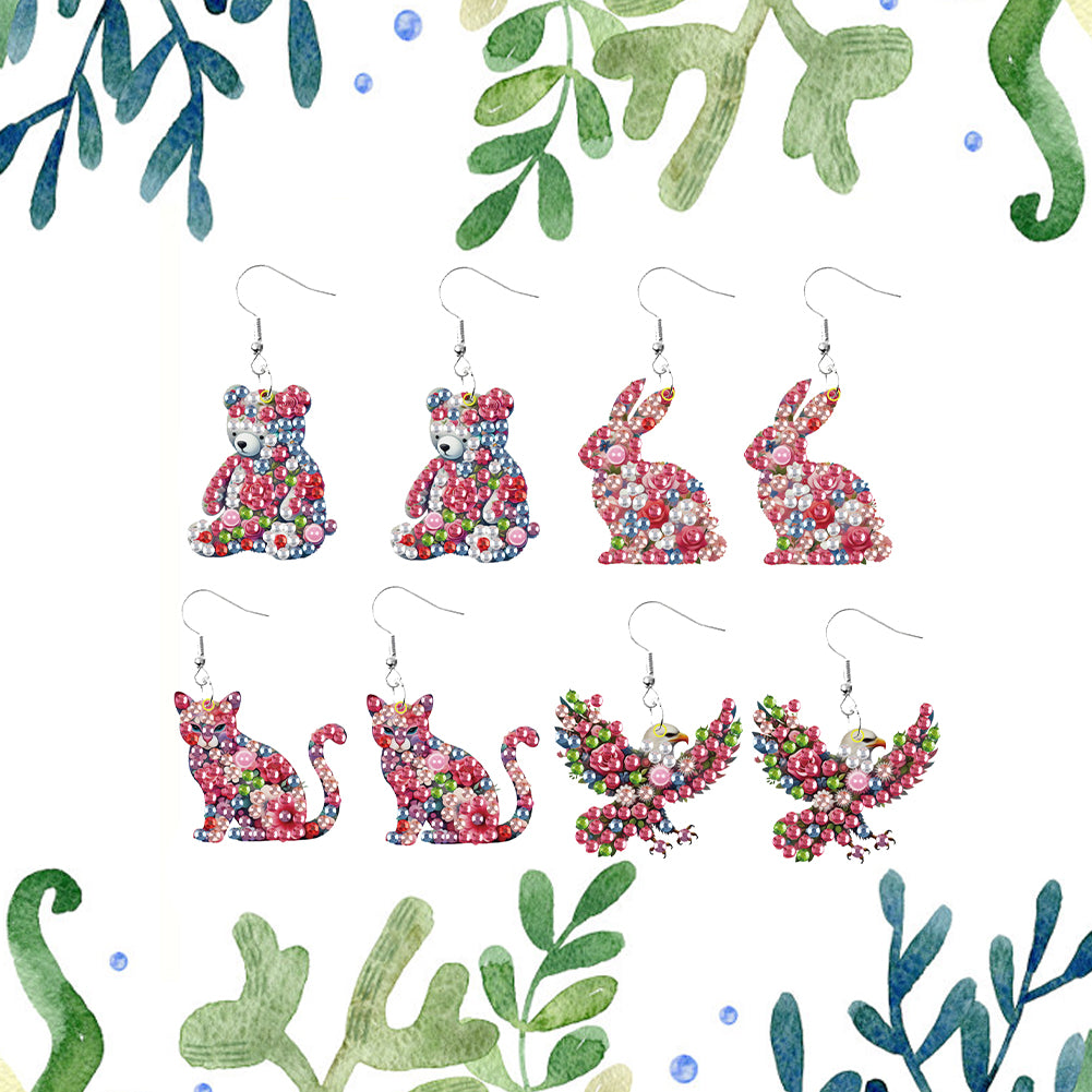 4 Pairs Double Sided Exquisite Pattern Diamond Painting Earrings for Women Girls