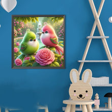 Load image into Gallery viewer, Diamond Painting - Full Round - Fountain Flower Forest Green Pink Twin Birds (40*40CM)