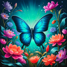 Load image into Gallery viewer, Diamond Painting - Full Round - Flower Blue Butterfly (30*30CM)