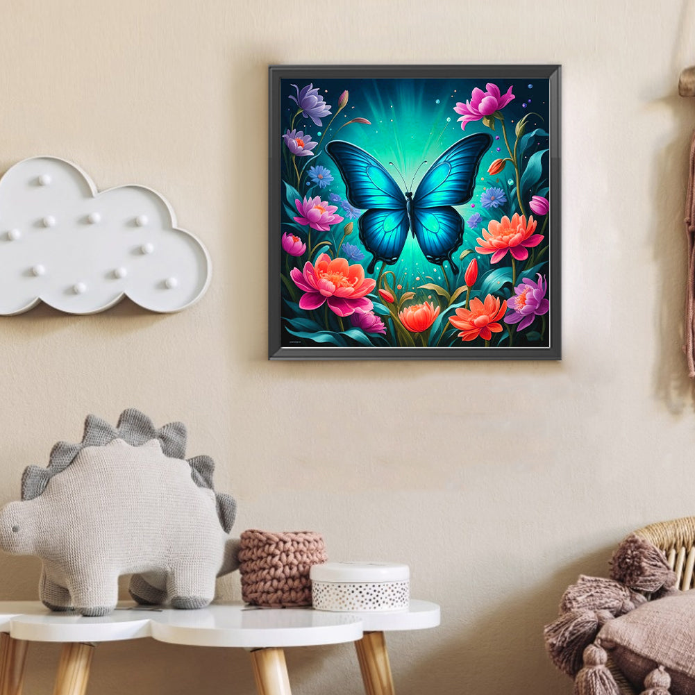 Diamond Painting - Full Round - Flower Blue Butterfly (30*30CM)