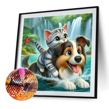 Load image into Gallery viewer, Diamond Painting - Full Round - Cat And Puppy Swimming In The Lake (30*30CM)