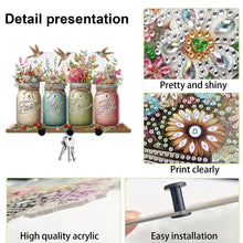 Load image into Gallery viewer, Acrylic Vase Bouquet Diamond Art Hanging Hooks A Row of 3 Hooks DIY Crafts Decor