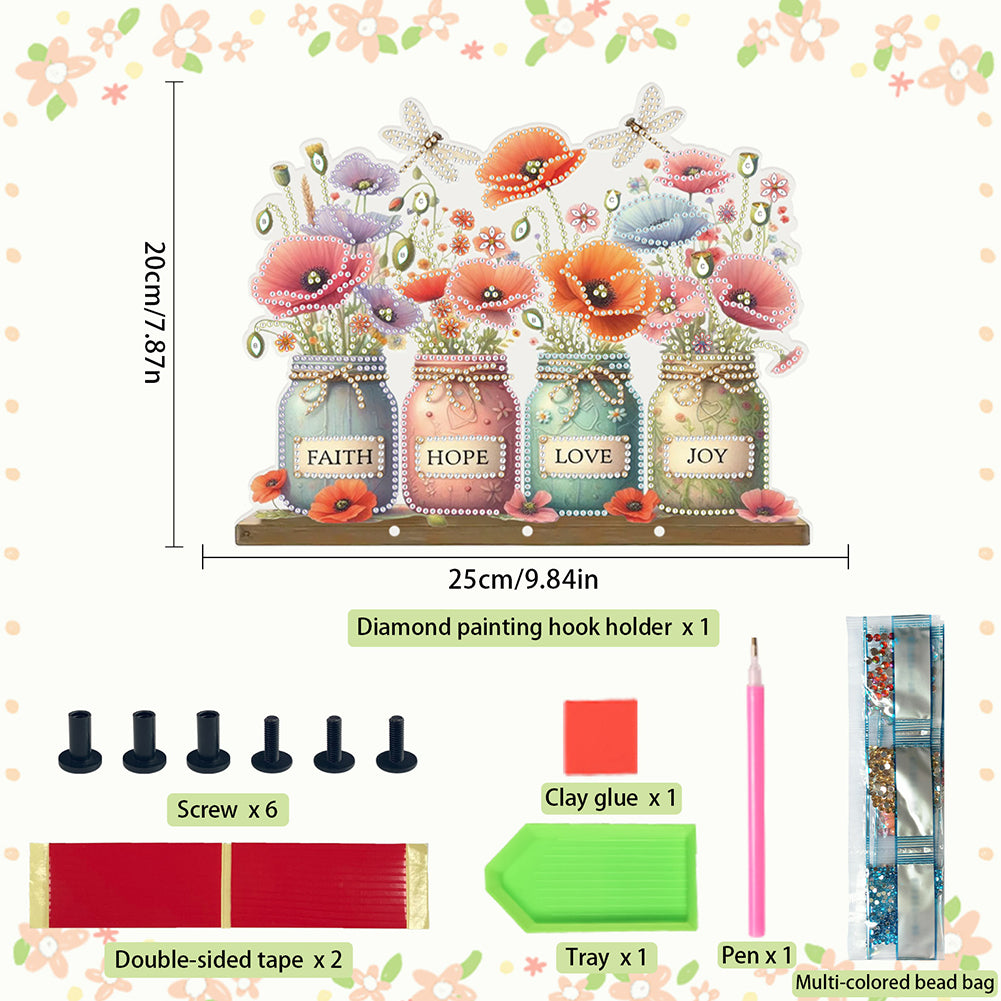 Acrylic Vase Bouquet Diamond Art Hanging Hooks A Row of 3 Hooks DIY Crafts Decor