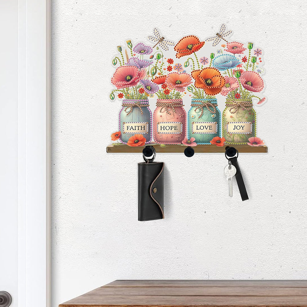 Acrylic Vase Bouquet Diamond Art Hanging Hooks A Row of 3 Hooks DIY Crafts Decor