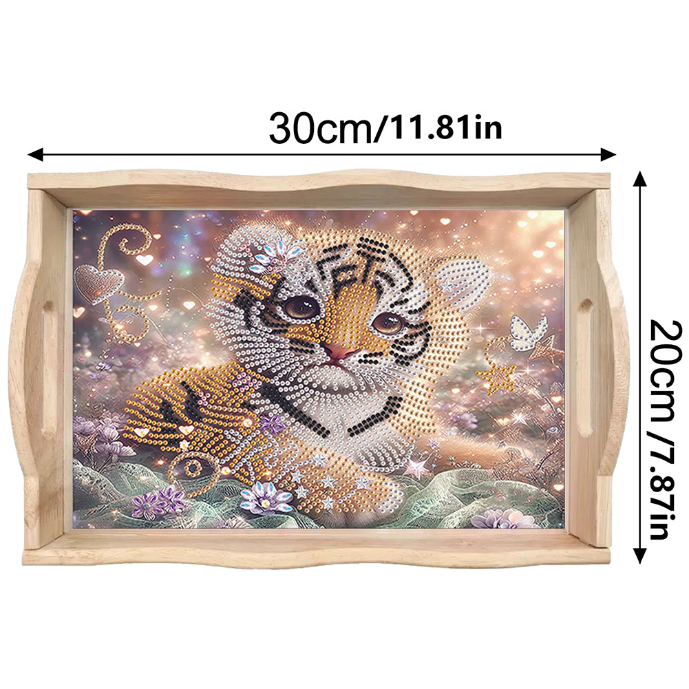 Diamond Painting Wooden Serving Tray with Handles Diamond Painting Dining Plate