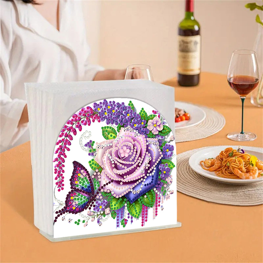 Acrylic Flowers Butterfly Diamond Painting Napkin Holder Ornament for Art Crafts
