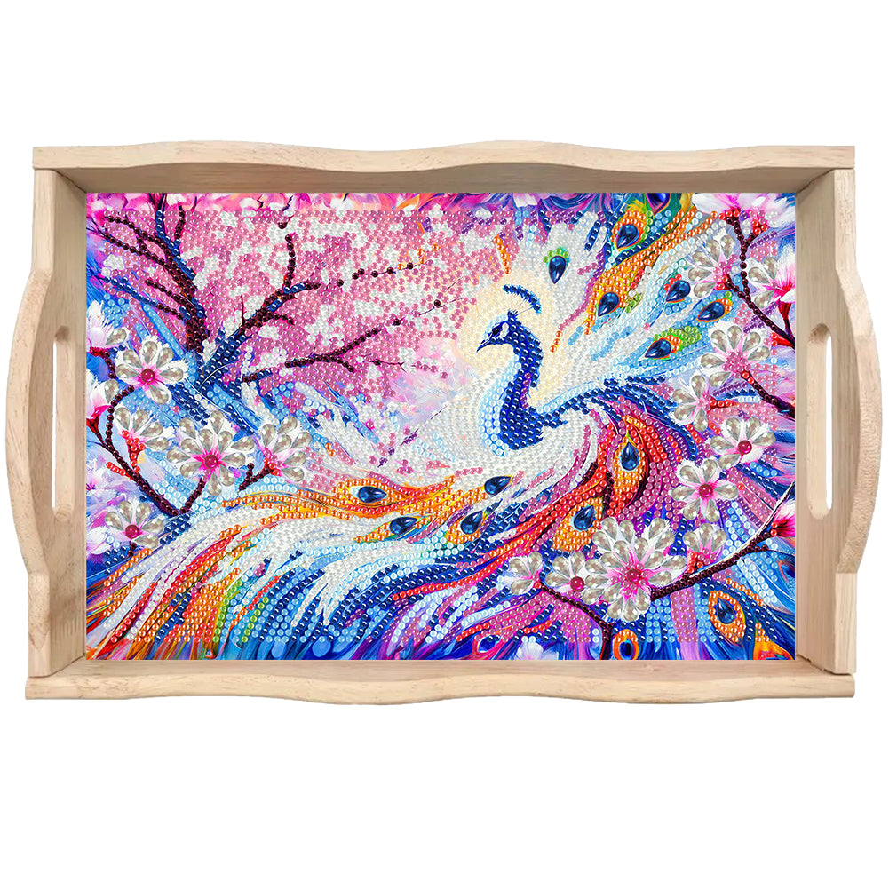 Wooden Beautiful Pattern 5D Diamond Painting Tray Art Craft with Handle for Desk
