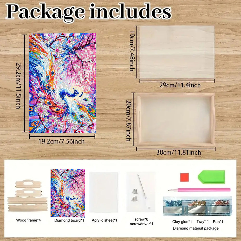 Wooden Beautiful Pattern 5D Diamond Painting Tray Art Craft with Handle for Desk