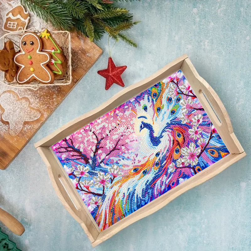 Wooden Beautiful Pattern 5D Diamond Painting Tray Art Craft with Handle for Desk