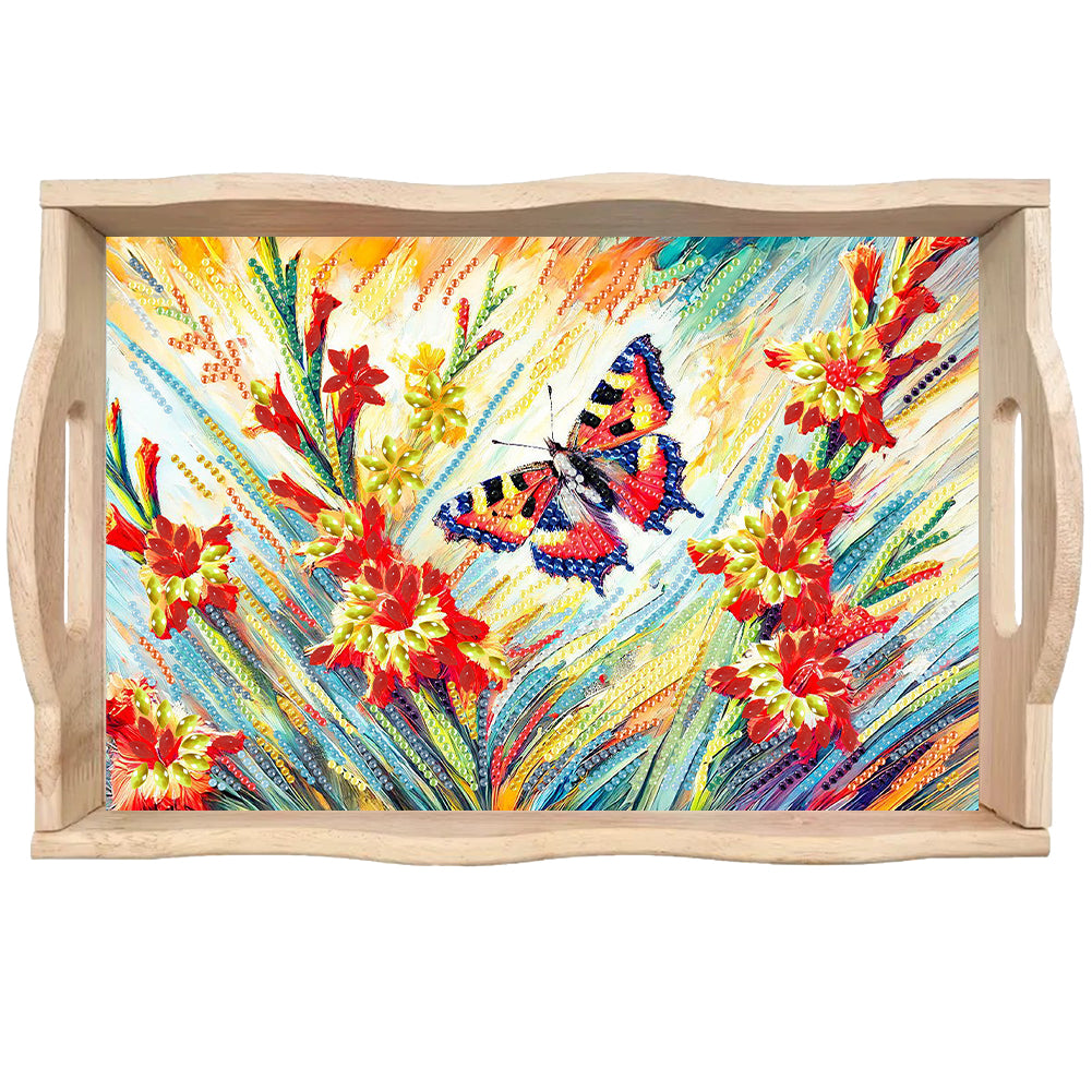 Wooden Beautiful Pattern 5D Diamond Painting Tray Art Craft with Handle for Desk