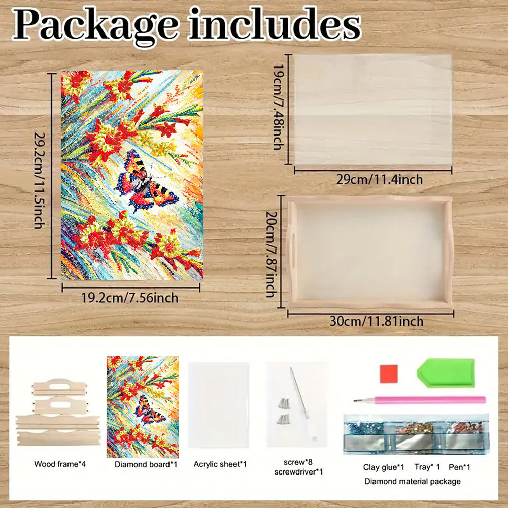 Wooden Beautiful Pattern 5D Diamond Painting Tray Art Craft with Handle for Desk