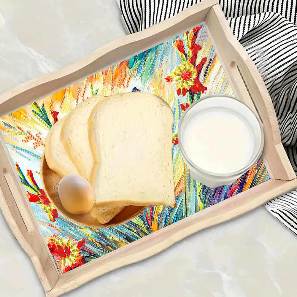 Wooden Beautiful Pattern 5D Diamond Painting Tray Art Craft with Handle for Desk