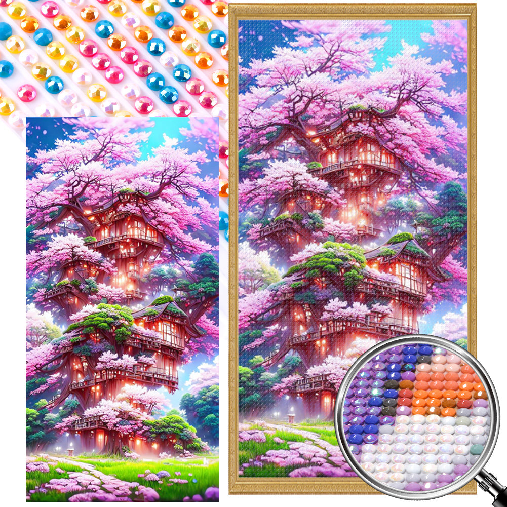 AB Diamond Painting - Full Round - Cherry Tree House (40*80CM)