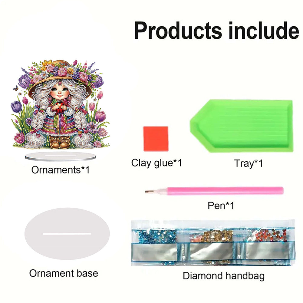 Acrylic Special Shape Flower Girl Desktop Diamond Art Kits for Home Office Decor