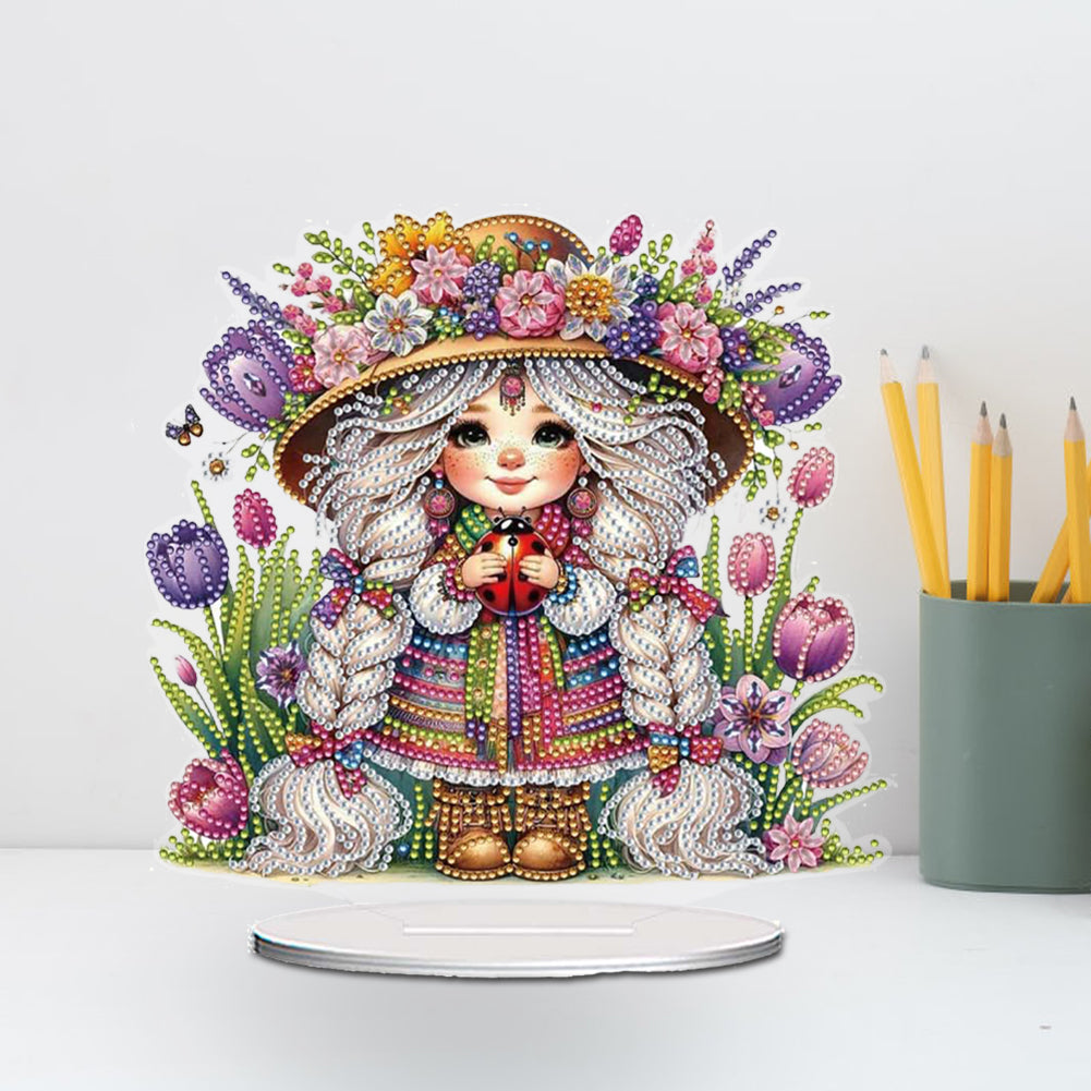 Acrylic Special Shape Flower Girl Desktop Diamond Art Kits for Home Office Decor
