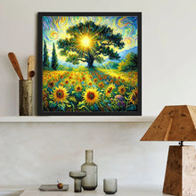 Load image into Gallery viewer, Diamond Painting - Full Round - Landscape Tree Of Life Sunflower Field (40*40CM)