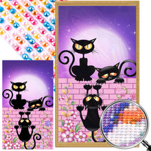 Load image into Gallery viewer, AB Diamond Painting - Full Round - Little Black Cats On The Wall Under The Moon (40*70CM)