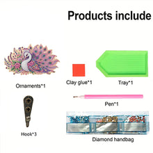 Load image into Gallery viewer, Wooden Pink Feather Peacock Diamond Painting Craft Wall Hooks A Row of 3 Hooks
