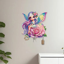 Load image into Gallery viewer, Wooden Elf Girl DIY Diamond Art Craft Wall Hooks A Row of 3 Hooks for Beginners