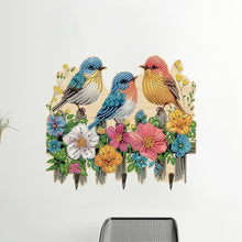 Load image into Gallery viewer, Wooden Three Birds Diamond Art Craft Wall Hooks A Row of 3 Hooks for Beginners
