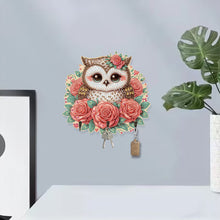 Load image into Gallery viewer, Wooden Rose Owl DIY Diamond Art Craft Wall Hooks A Row of 3 Hooks for Beginners