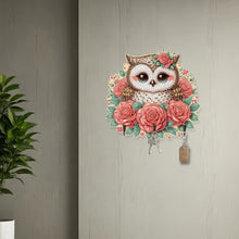 Load image into Gallery viewer, Wooden Rose Owl DIY Diamond Art Craft Wall Hooks A Row of 3 Hooks for Beginners