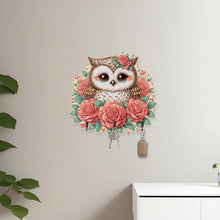Load image into Gallery viewer, Wooden Rose Owl DIY Diamond Art Craft Wall Hooks A Row of 3 Hooks for Beginners