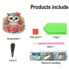 Load image into Gallery viewer, Wooden Rose Owl DIY Diamond Art Craft Wall Hooks A Row of 3 Hooks for Beginners