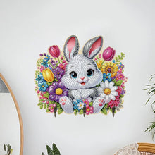 Load image into Gallery viewer, Wooden Flower Rabbit Diamond Art Craft Wall Hooks A Row of 3 Hooks for Beginners