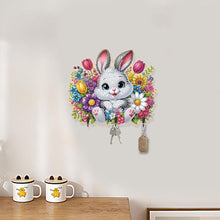 Load image into Gallery viewer, Wooden Flower Rabbit Diamond Art Craft Wall Hooks A Row of 3 Hooks for Beginners
