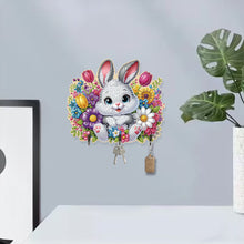 Load image into Gallery viewer, Wooden Flower Rabbit Diamond Art Craft Wall Hooks A Row of 3 Hooks for Beginners