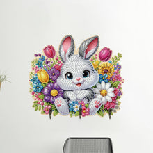 Load image into Gallery viewer, Wooden Flower Rabbit Diamond Art Craft Wall Hooks A Row of 3 Hooks for Beginners