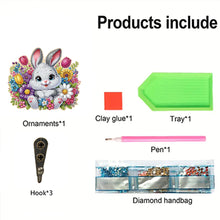 Load image into Gallery viewer, Wooden Flower Rabbit Diamond Art Craft Wall Hooks A Row of 3 Hooks for Beginners