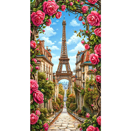Diamond Painting - Full Round - Eiffel Tower And Flowers (40*70CM)
